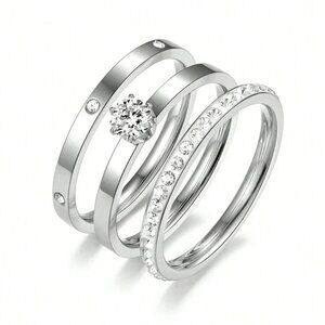 Elegant Solid Color Stainless Steel Zircon Gold Plated Inlay Rings